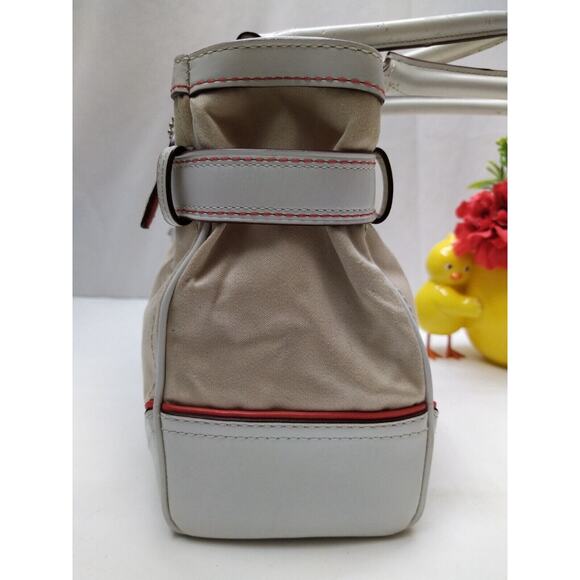 Coach Hampton Beige Canvas White Leather Trim Zipper Closure Tassel Satchel Bag - Picture 4 of 14